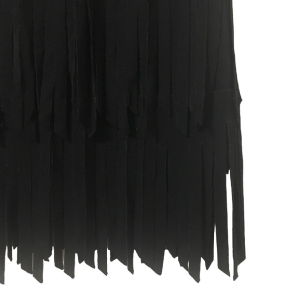 JS Collections Black Fringed Mini Skirt Size 4 - Picture 3 of 6